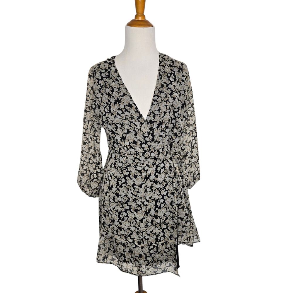 Abercrombie & Fitch Floral Wrap Mini Dress Fairy Grunge Black Women Small Petite